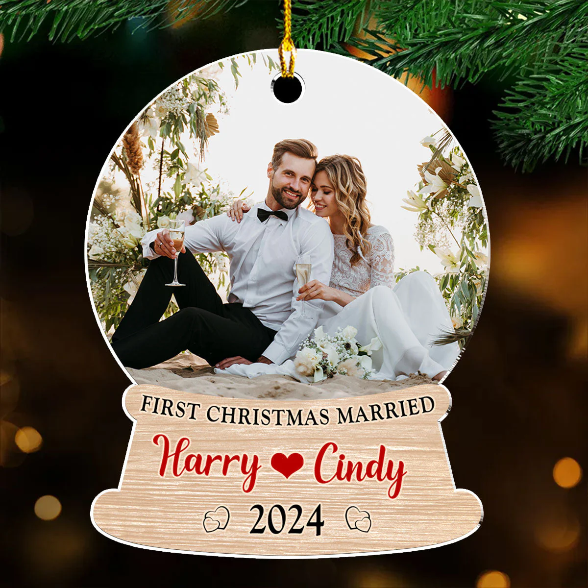 1st Christmas Married Custom Photo - Personalized Custom Acrylic Ornament - Image 4