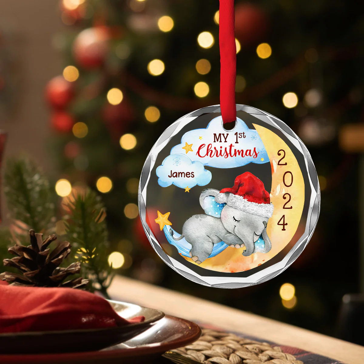 1st Christmas Of Baby - Personalized Custom Glass Ornament - Image 4
