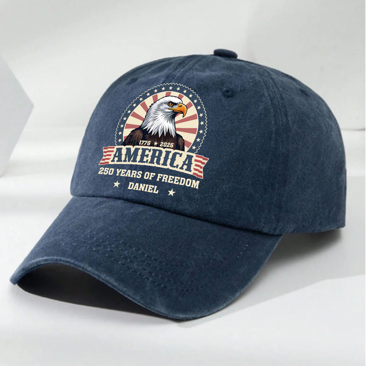 250 Of Freedom - Personalized Custom Vintage Washed Denim Cap - Image 2