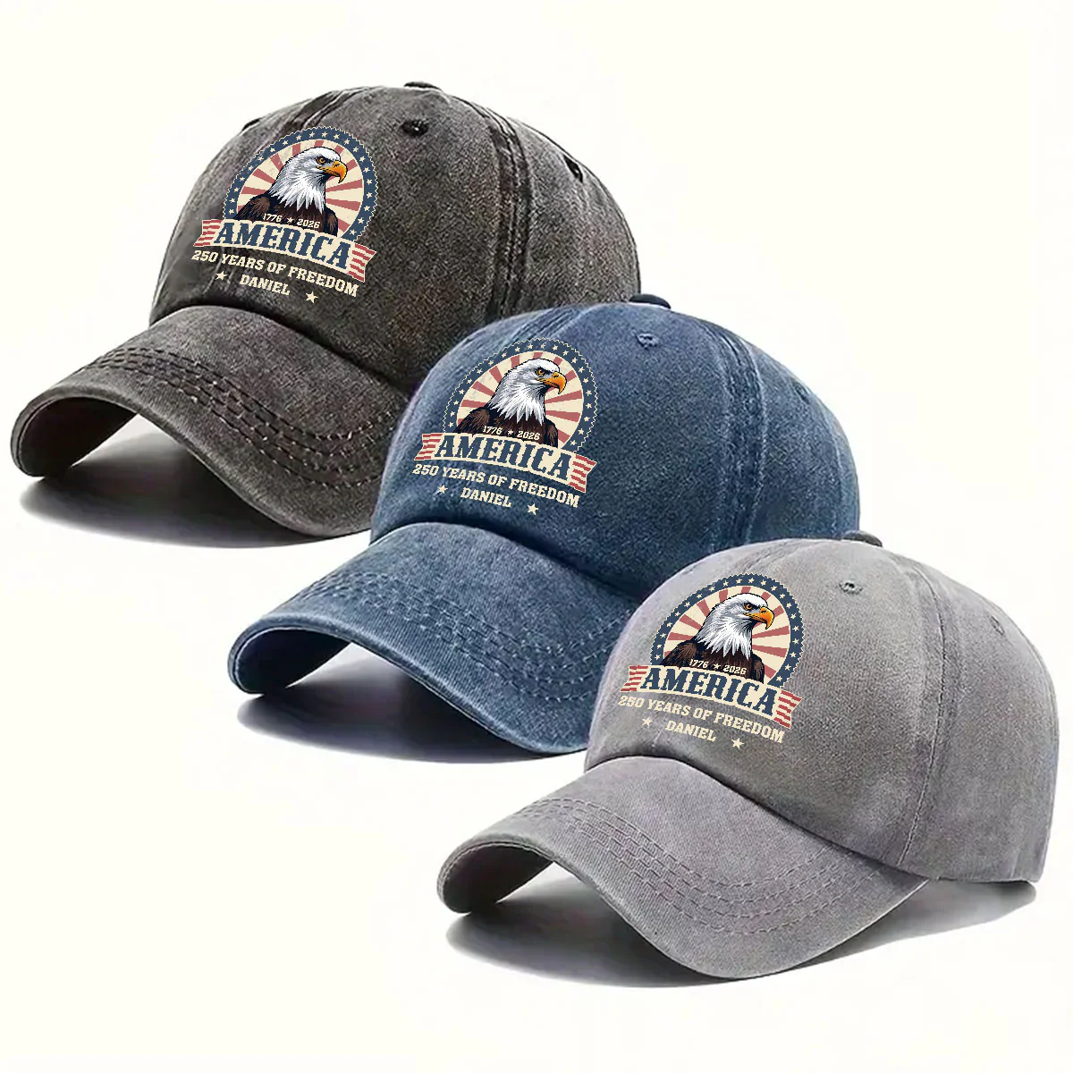 250 Of Freedom - Personalized Custom Vintage Washed Denim Cap - Image 5