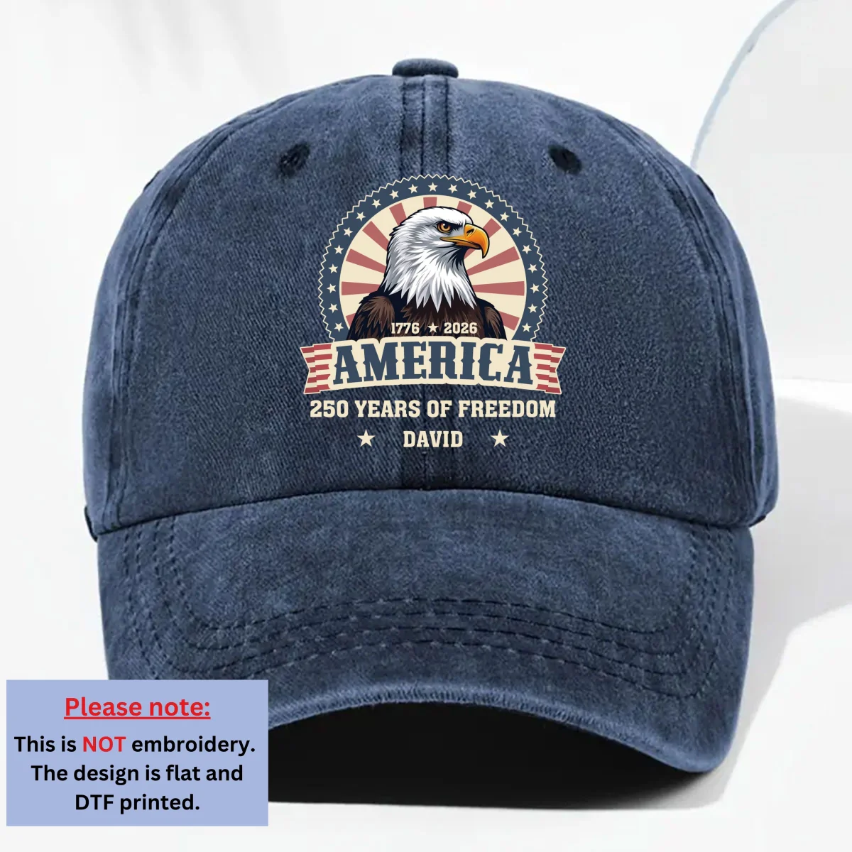 250 Of Freedom - Personalized Custom Vintage Washed Denim Cap - Image 9