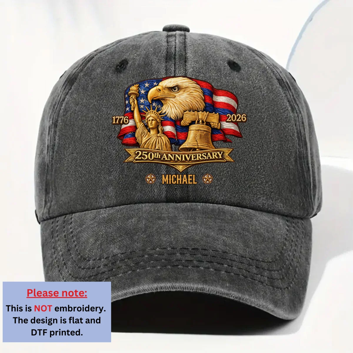 250 Years Of Freedom - Personalized Custom Vintage Washed Denim Cap - Image 7
