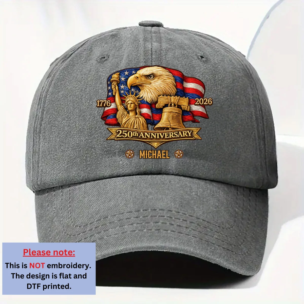 250 Years Of Freedom - Personalized Custom Vintage Washed Denim Cap - Image 8