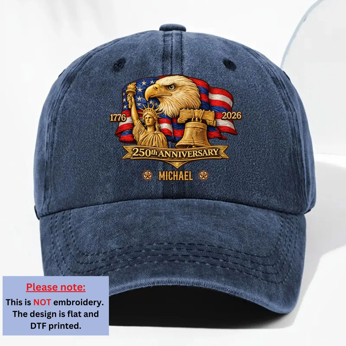 250 Years Of Freedom - Personalized Custom Vintage Washed Denim Cap - Image 9