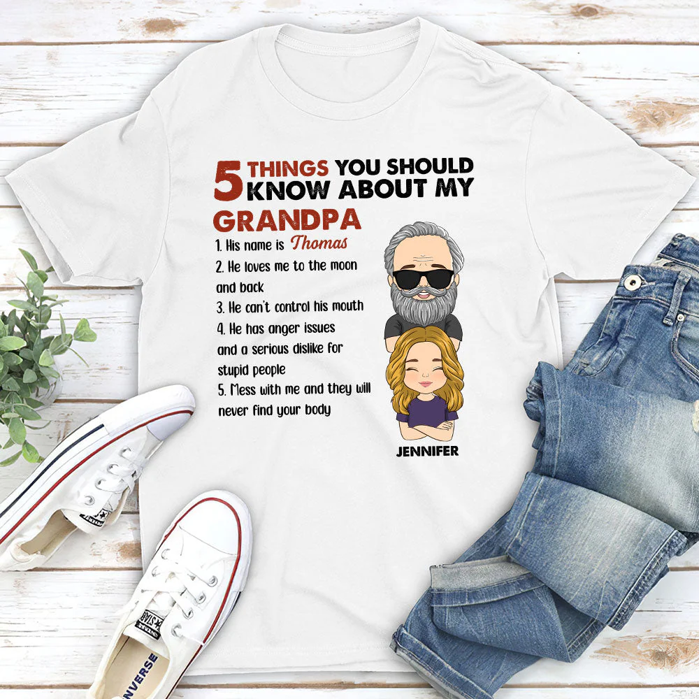 5 Thing You Should Know About My Grandpa - Personalized Custom Unisex T-shirt - Image 2