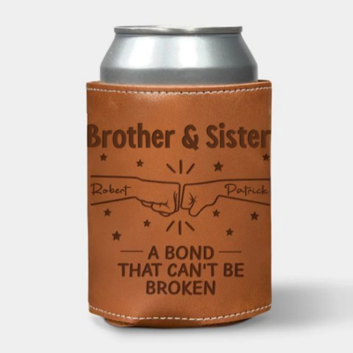 A Bond Between Brothers - Personalized Custom Engraved Leather Can Cooler Holder - Image 7