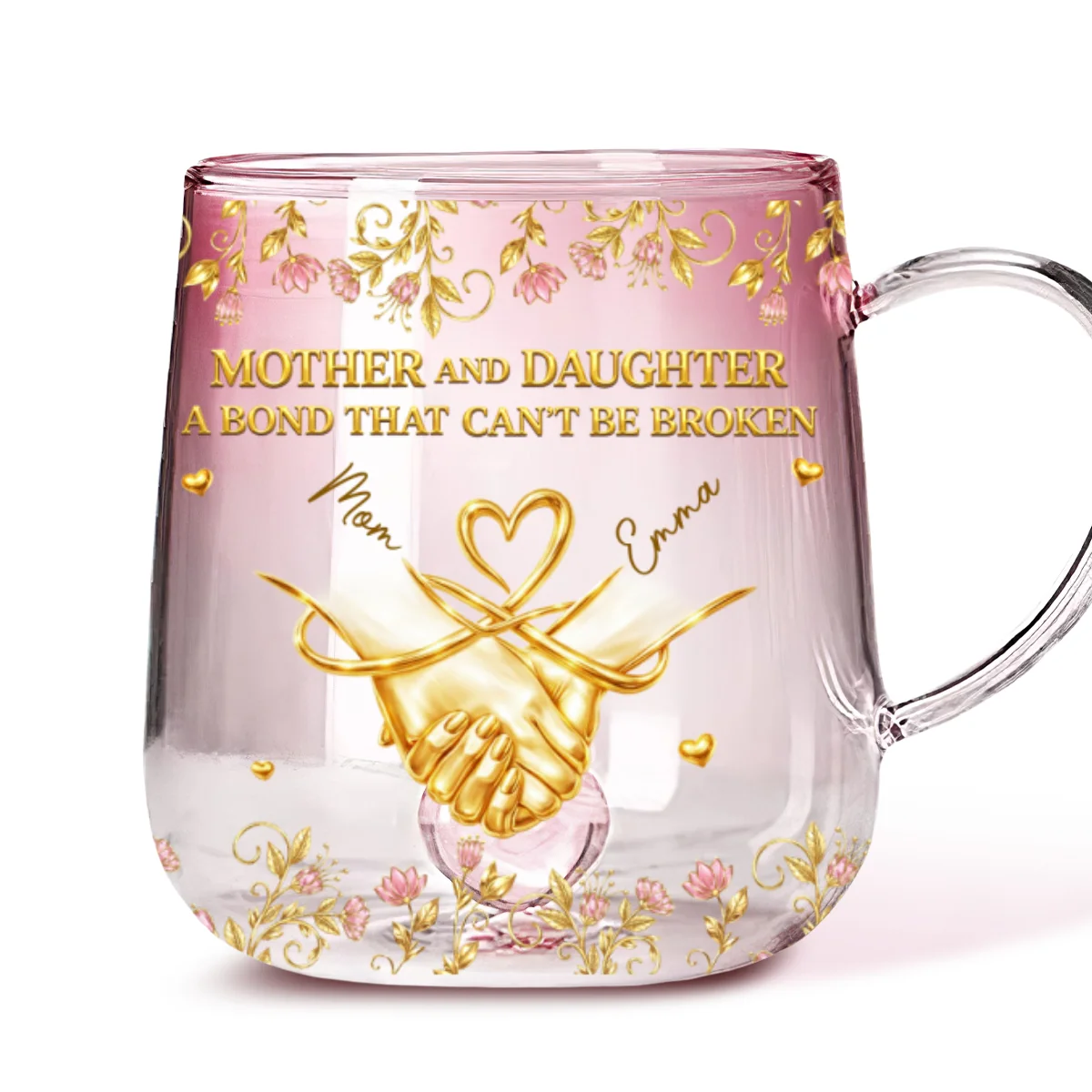 A Bond Between Mom And Daughter - Personalized Custom Pink Gradient Glass Mug - Image 5