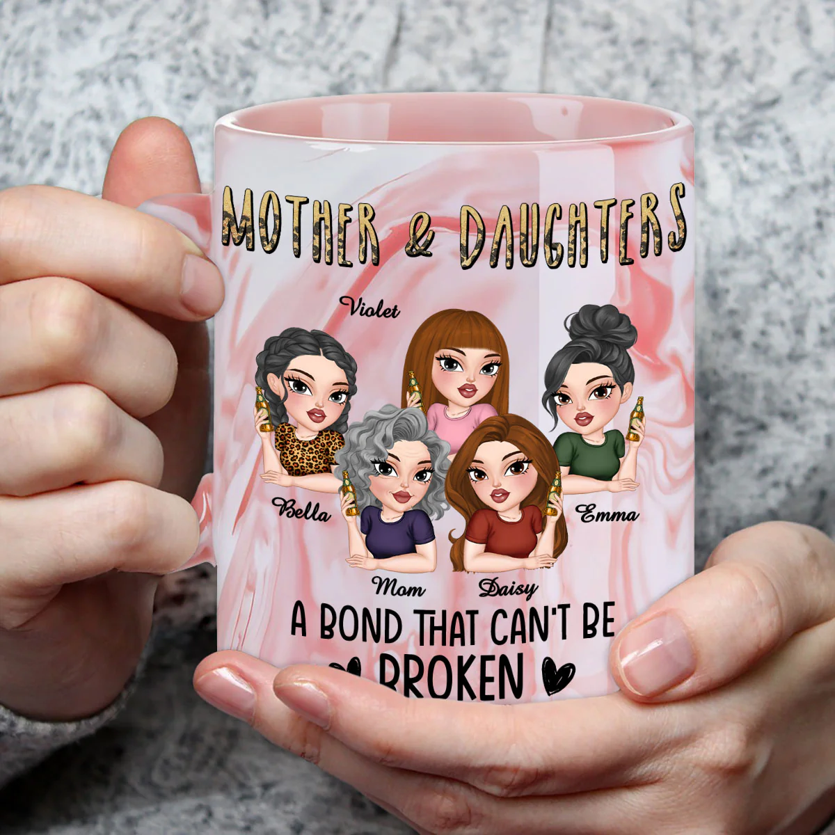A Bond That Can't Be Broken - Personalized Custom Pink Marble Mug - Image 3