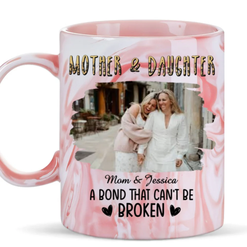 A Bond That Can't Be Broken Photo - Personalized Custom Pink Marble Mug - Image 6