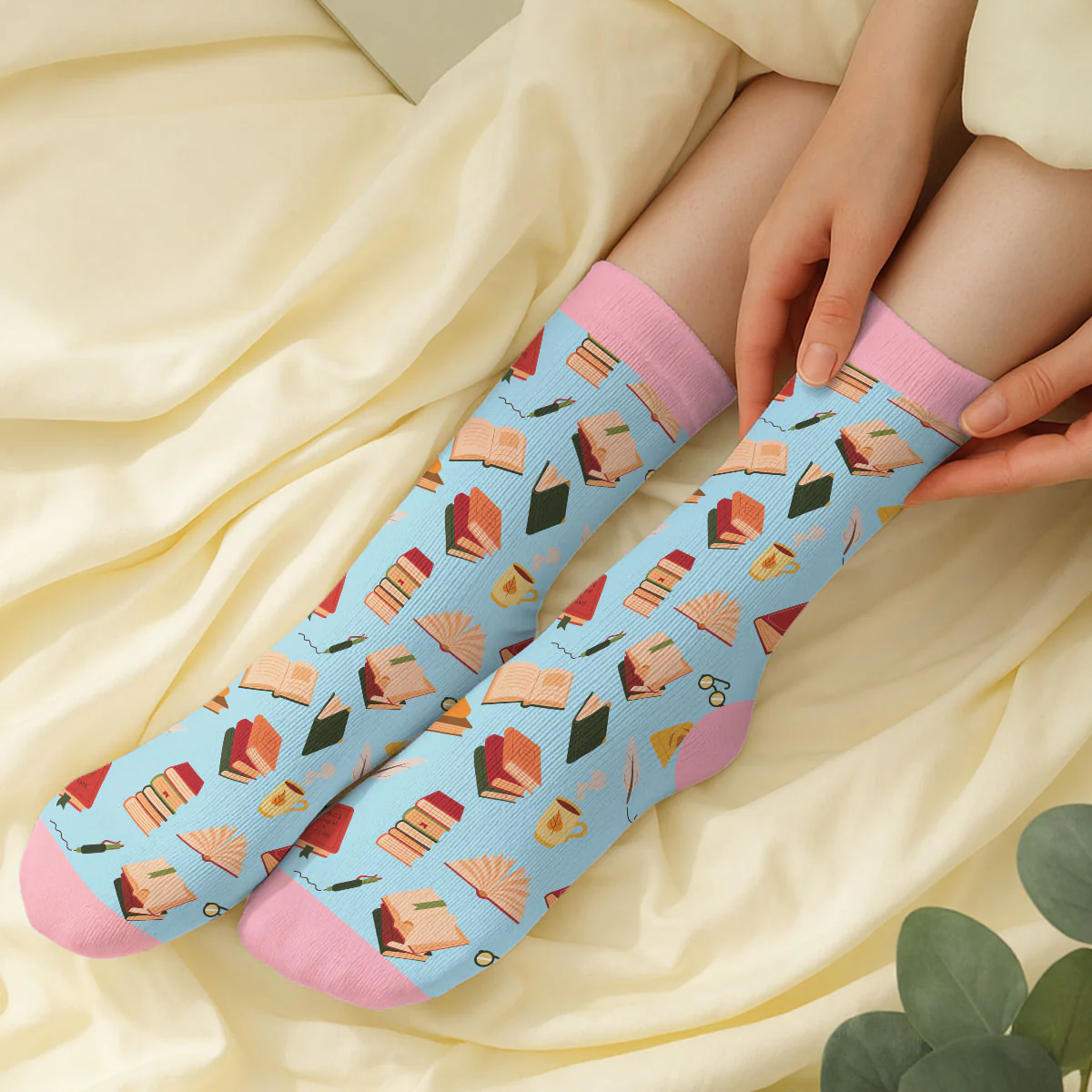 A Bookaholic And Not Ashamed - Personalized Custom Crew Socks - Image 3