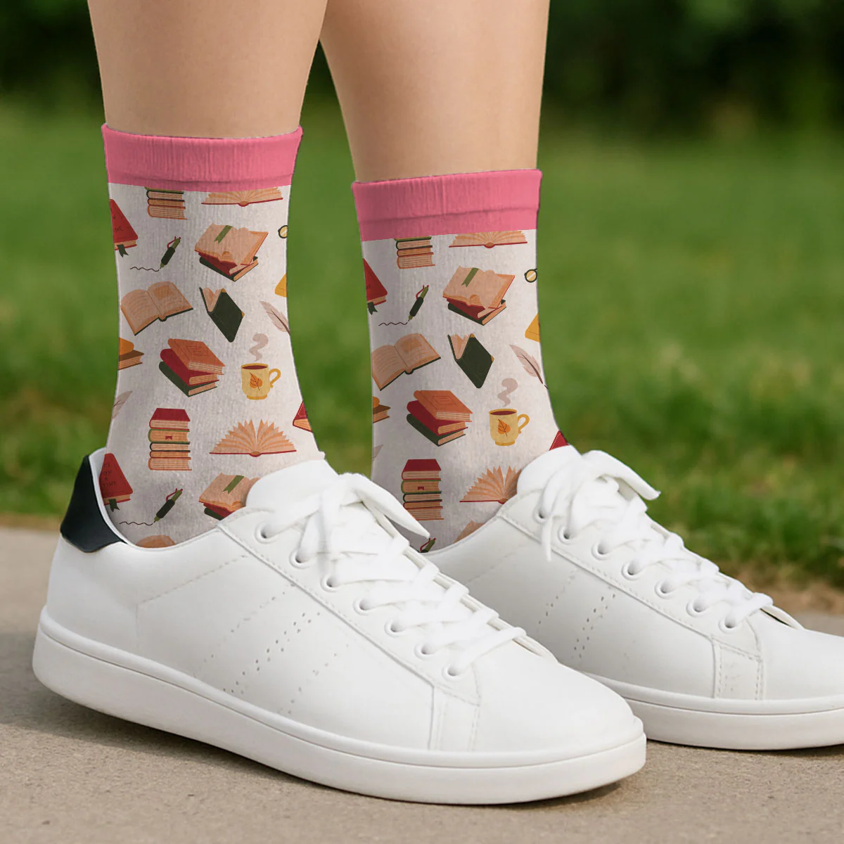 A Bookaholic And Not Ashamed - Personalized Custom Crew Socks - Image 4