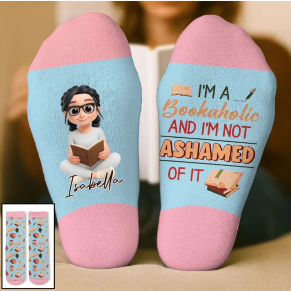 A Bookaholic And Not Ashamed - Personalized Custom Crew Socks - Image 8