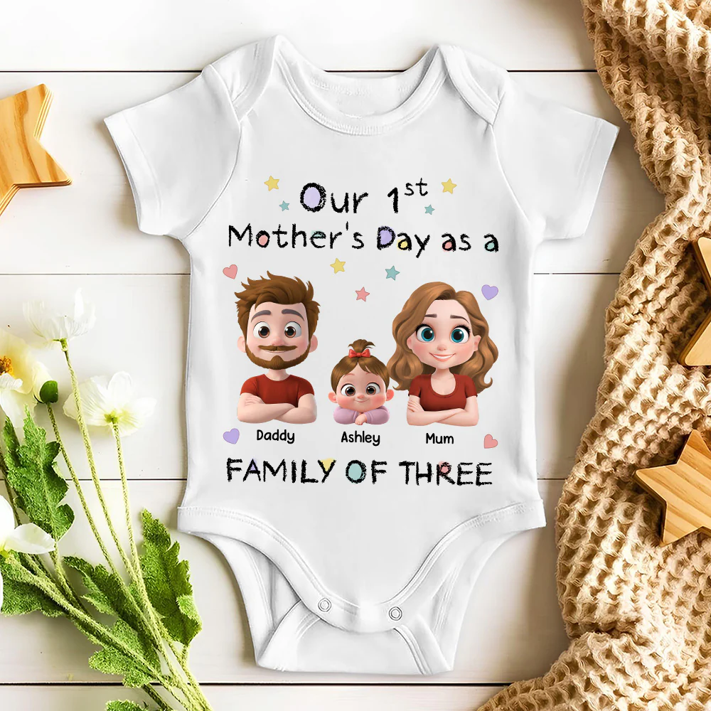 A Family Of Three - Personalized Custom Baby Onesie - Image 3