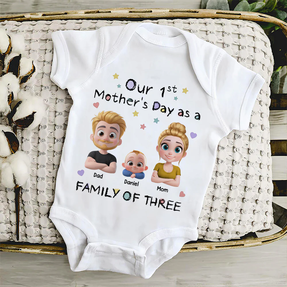 A Family Of Three - Personalized Custom Baby Onesie - Image 4