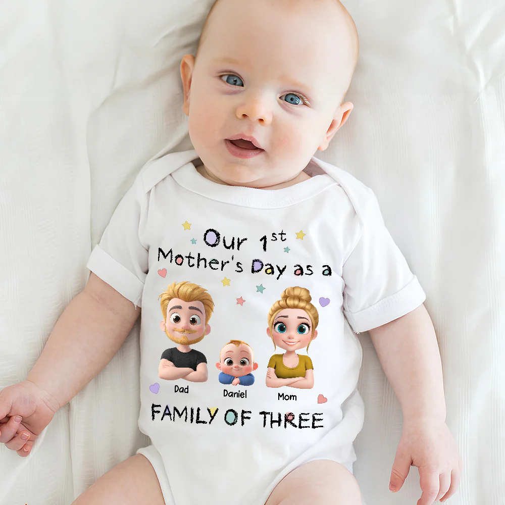 A Family Of Three - Personalized Custom Baby Onesie - Image 5