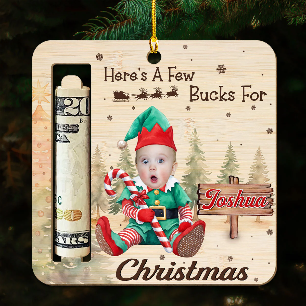 A Few Bucks For - Personalized Custom Money Holder Wood Ornament - Image 5