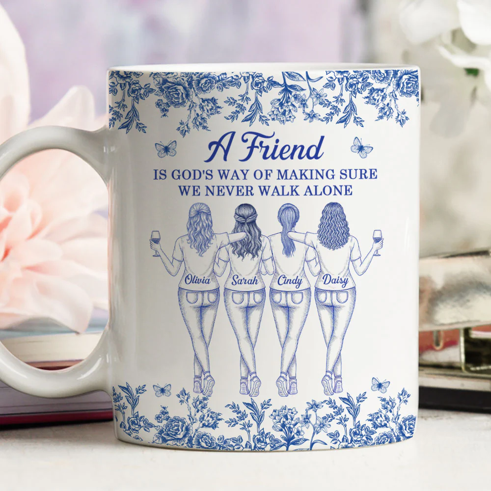 A Friend Is Gods Way Blue Toile - Personalized Custom Coffee Mug - Image 4