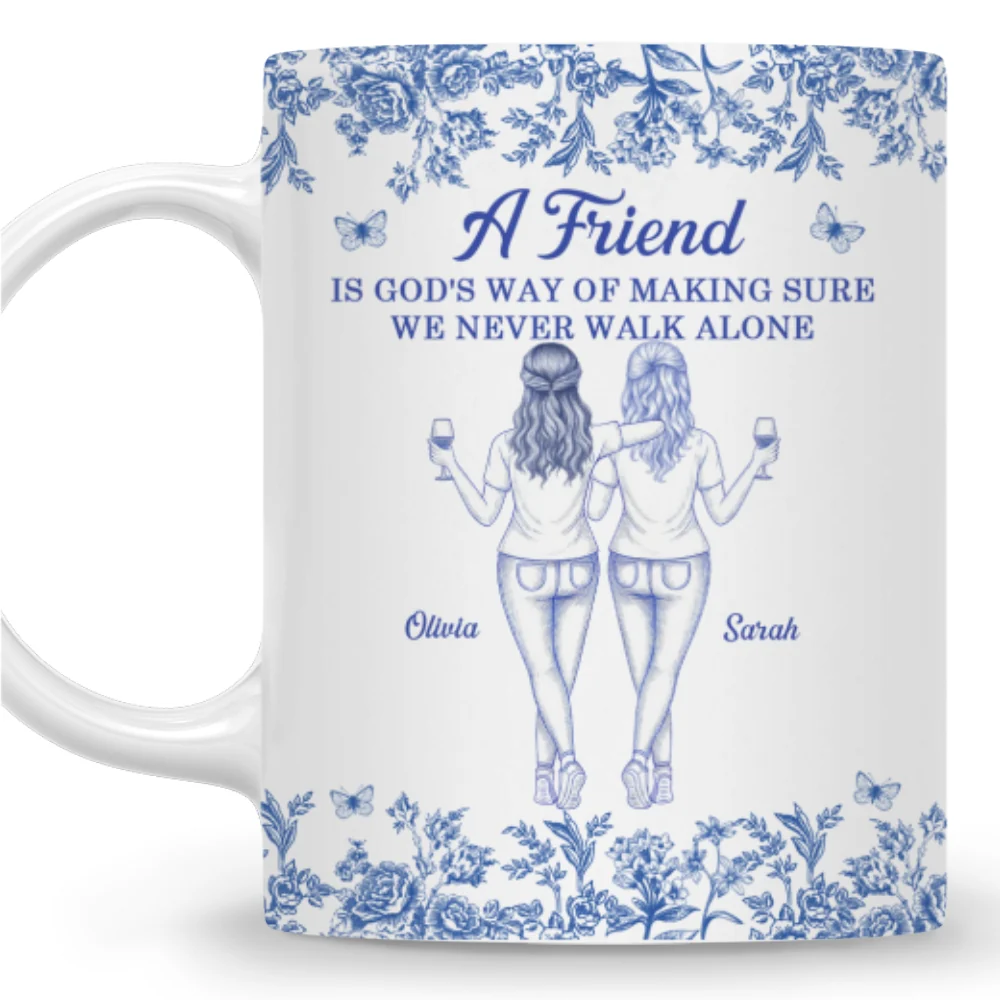 A Friend Is Gods Way Blue Toile - Personalized Custom Coffee Mug - Image 6