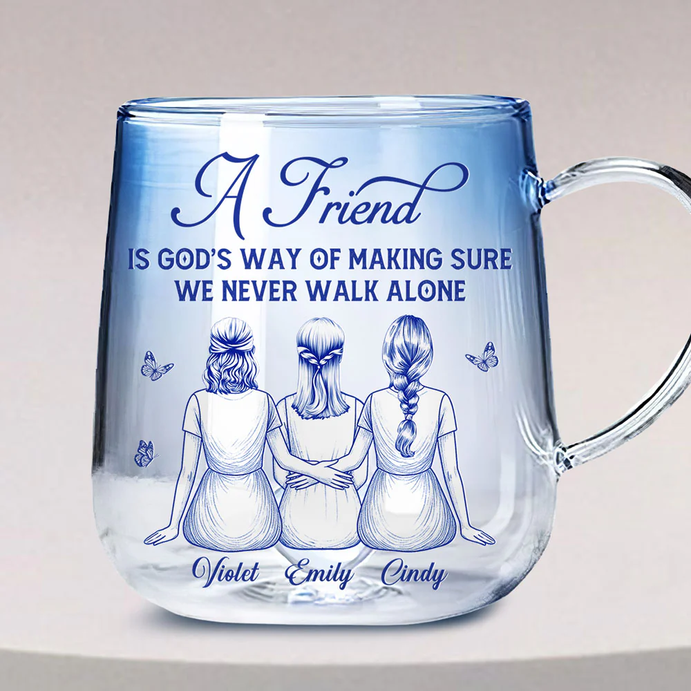 A Friend Is Gods Way - Personalized Custom Blue Gradient Glass Mug - Image 4