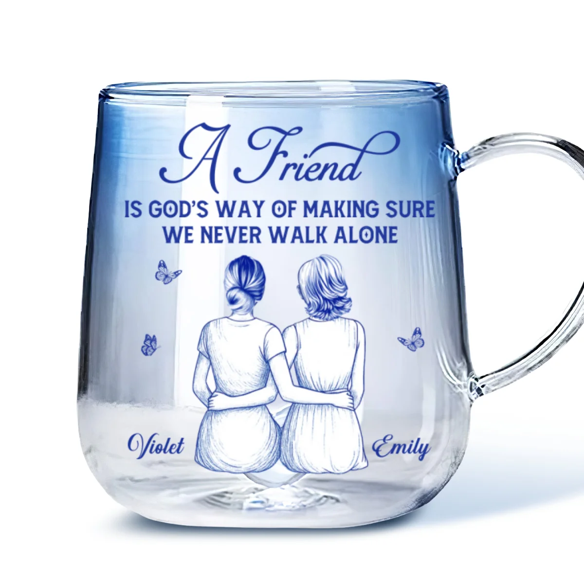 A Friend Is Gods Way - Personalized Custom Blue Gradient Glass Mug - Image 6