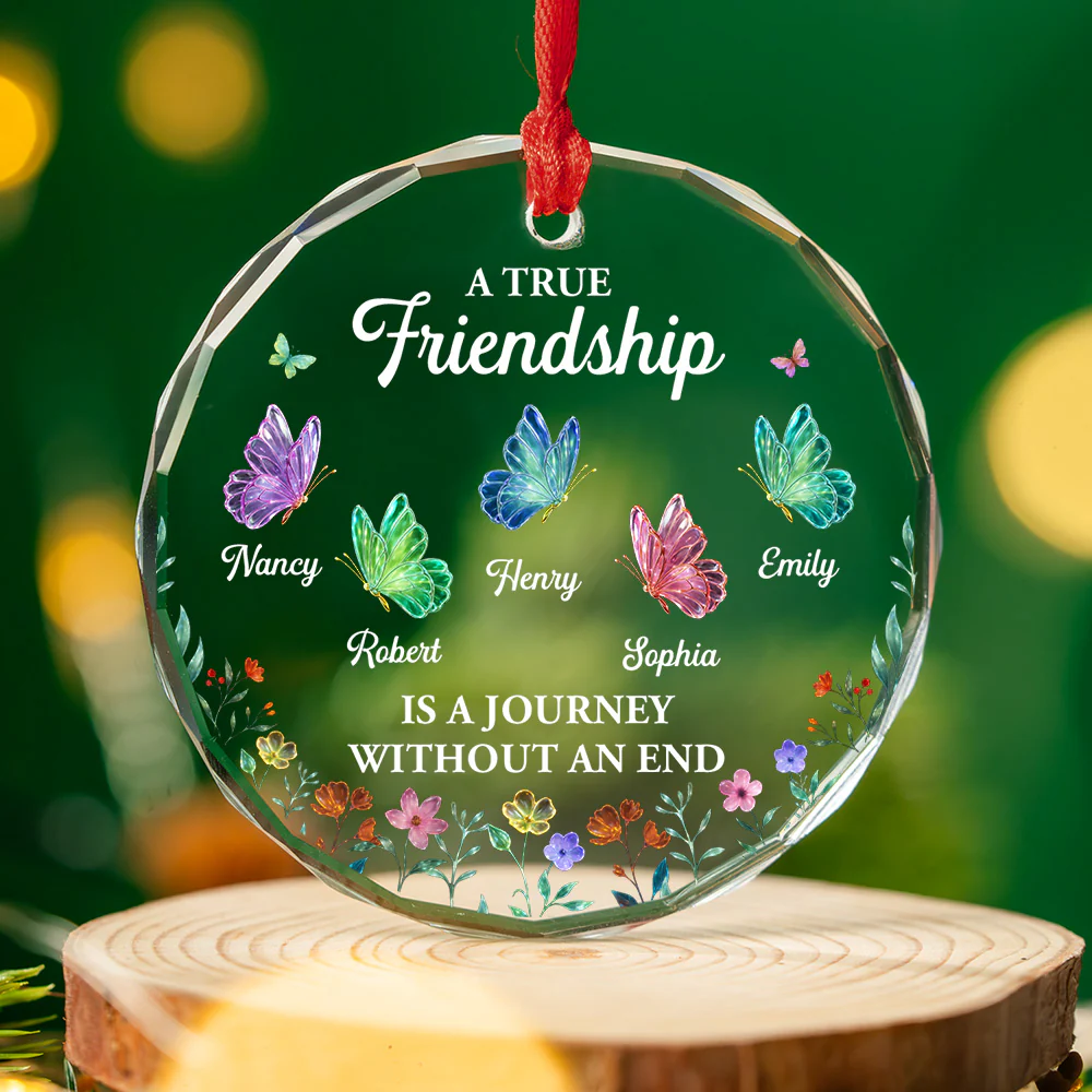 A Friendship Journey - Personalized Custom Glass Ornament - Image 3