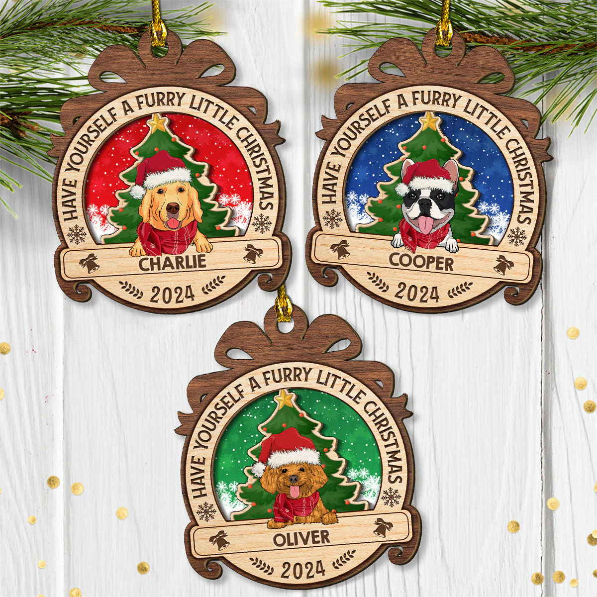 A Furry Little Christmas - Personalized Custom 2-layered Wood Ornament - Image 4
