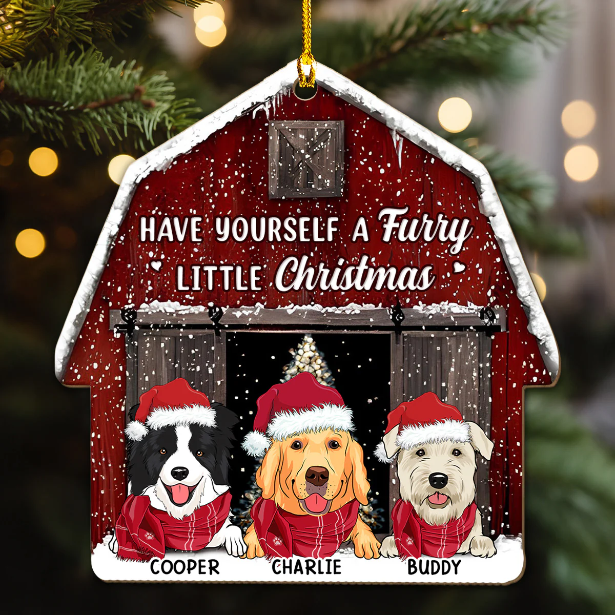 A Furry Little Christmas - Personalized Custom Wood Ornament - Image 2