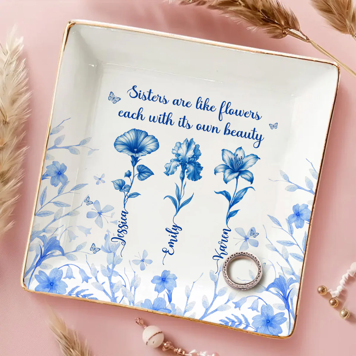 A Garden Of Sisterly Love - Personalized Custom Jewelry Dish - Image 2