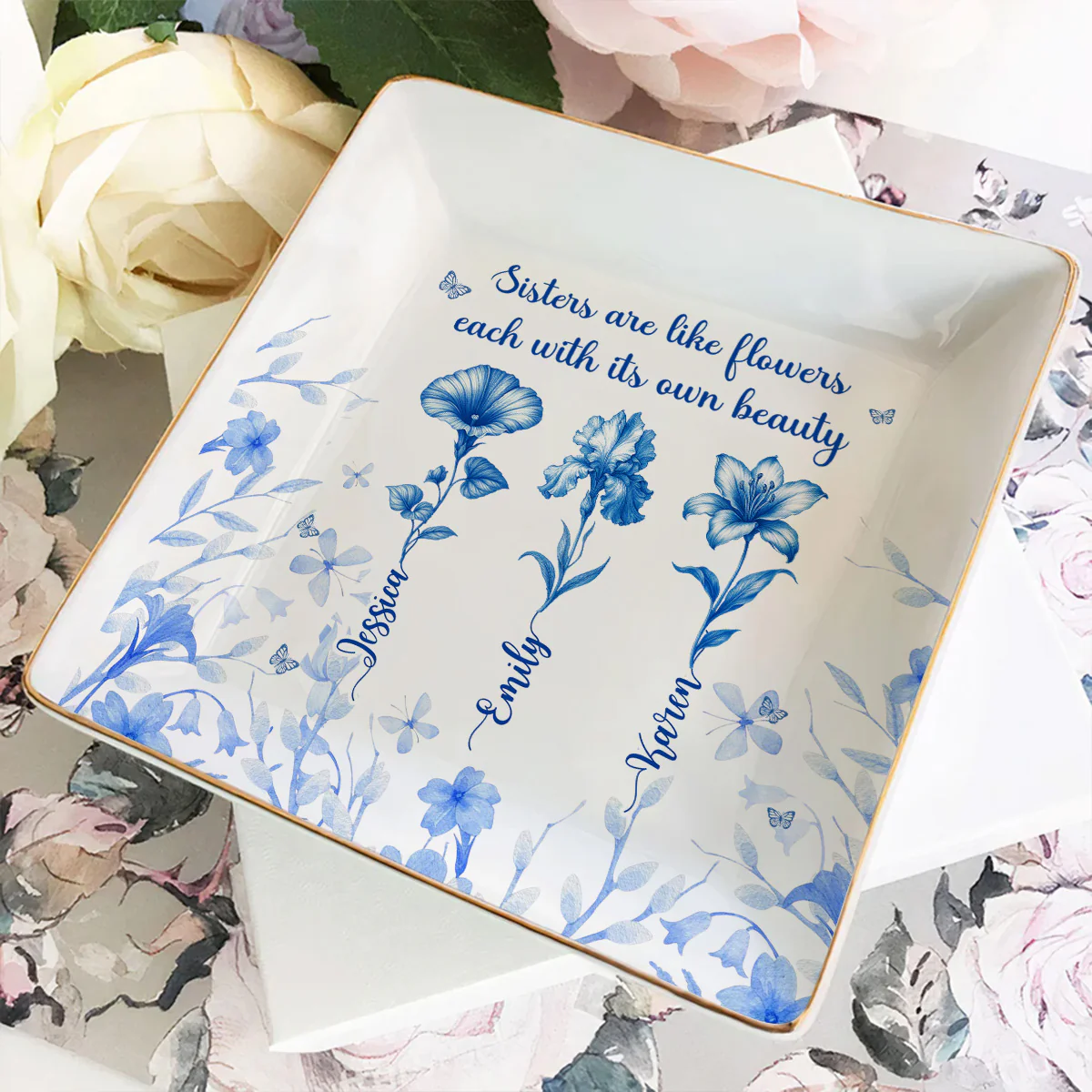A Garden Of Sisterly Love - Personalized Custom Jewelry Dish - Image 3