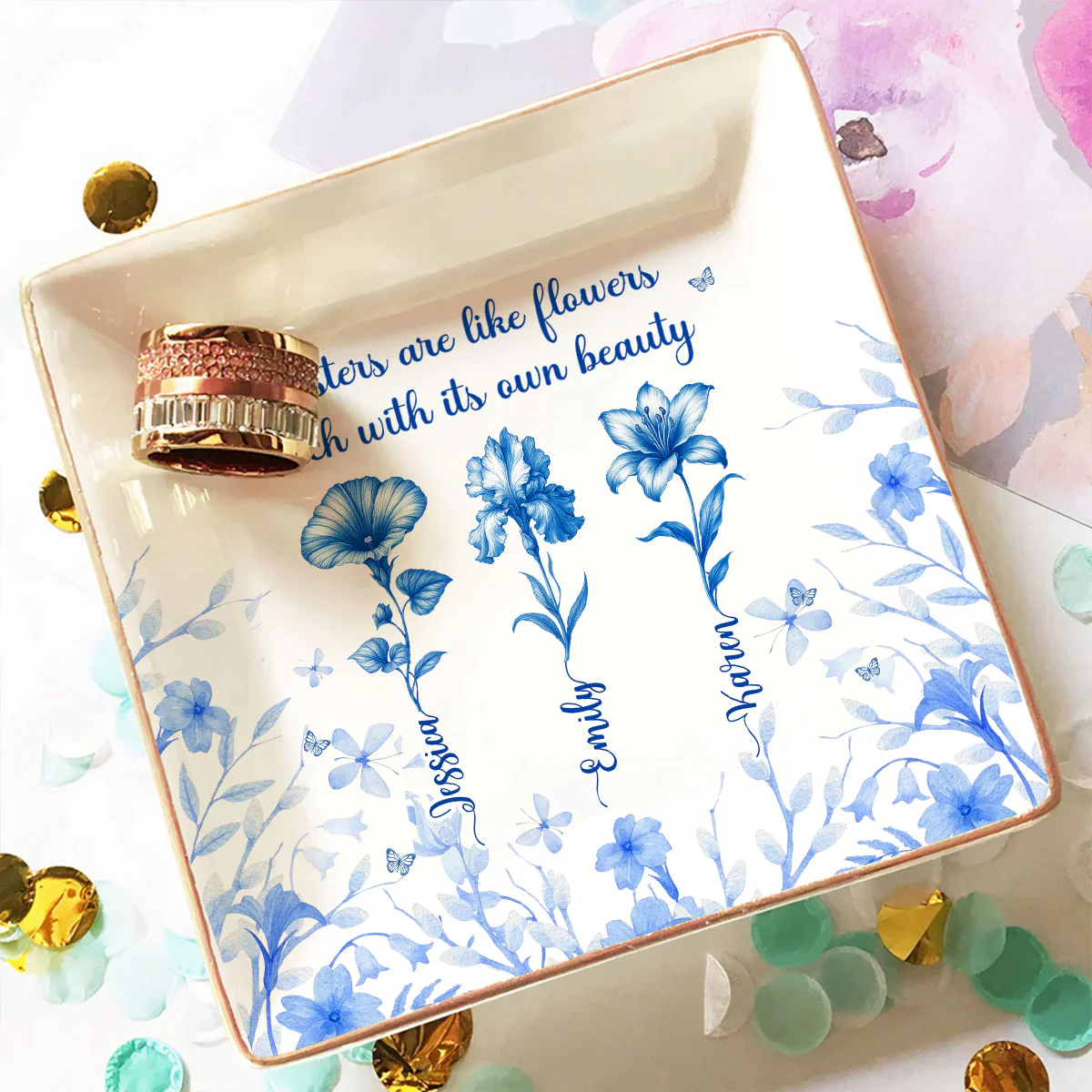 A Garden Of Sisterly Love - Personalized Custom Jewelry Dish - Image 4