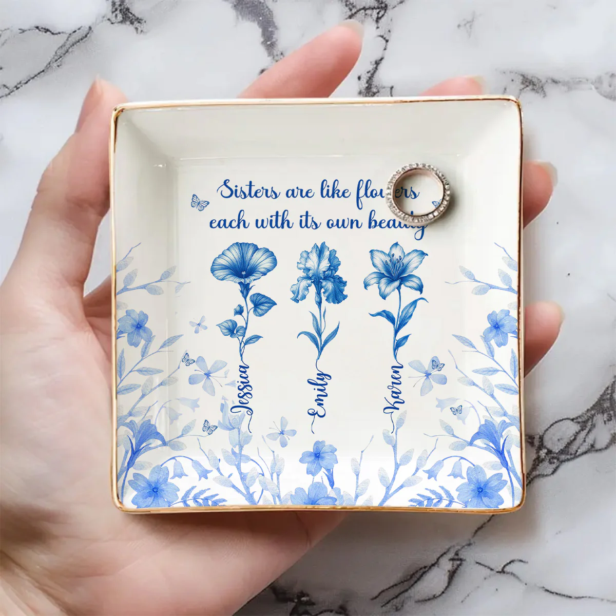 A Garden Of Sisterly Love - Personalized Custom Jewelry Dish - Image 5