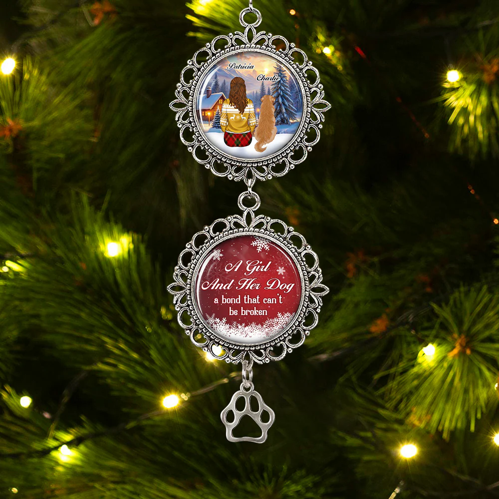 A Girl And Her Dog - Personalized Custom Charming Ornament - Image 4