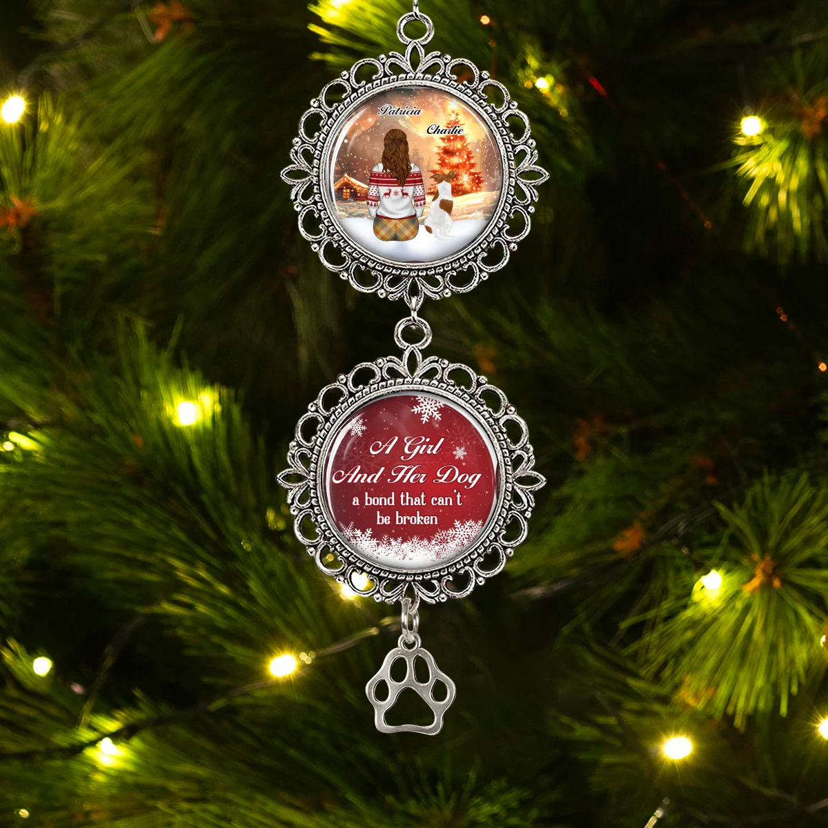 A Girl And Her Dog - Personalized Custom Charming Ornament - Image 5