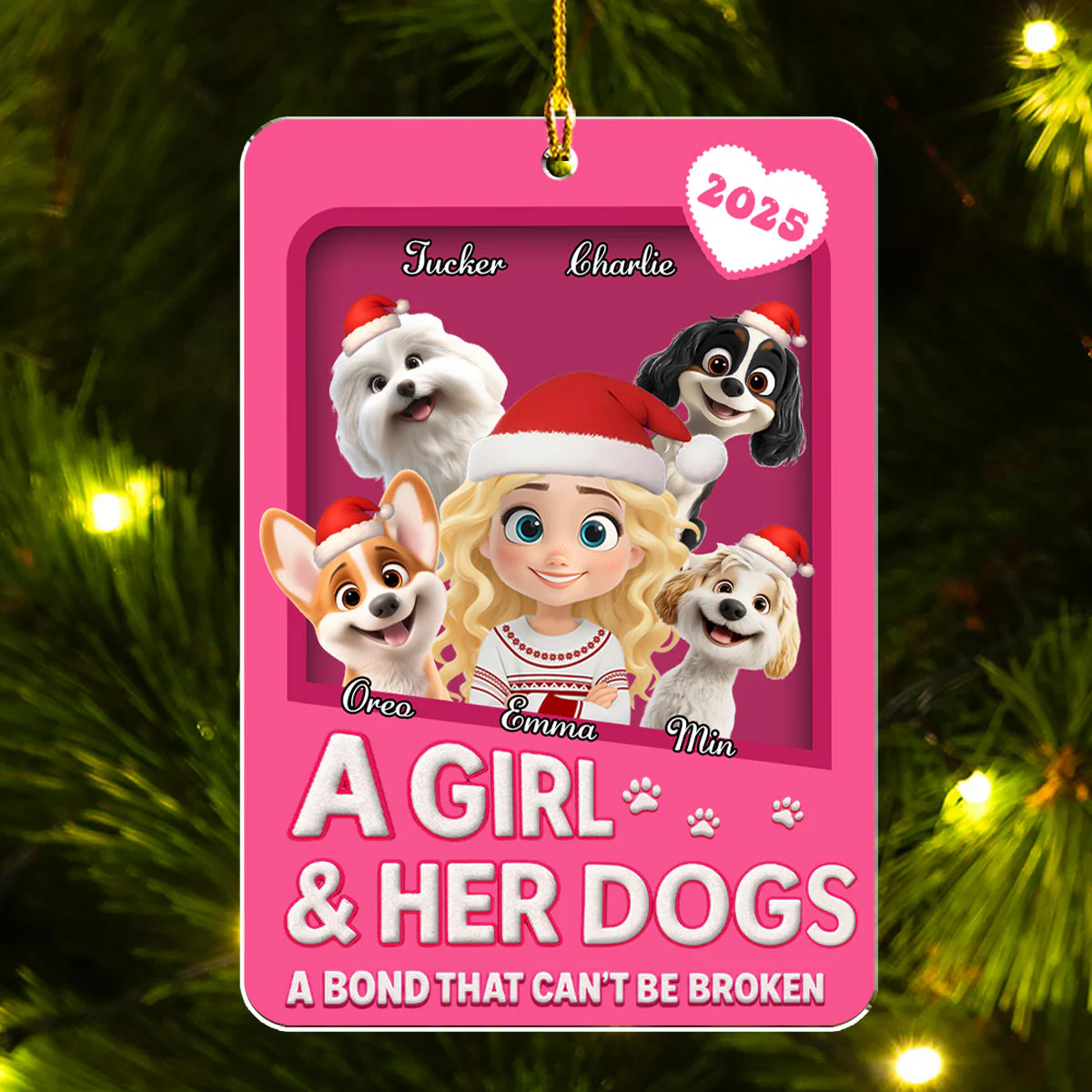 A Girl And Her Dogs Cartoonize Style - Personalized Custom Acrylic OrnamentĀ - Image 3