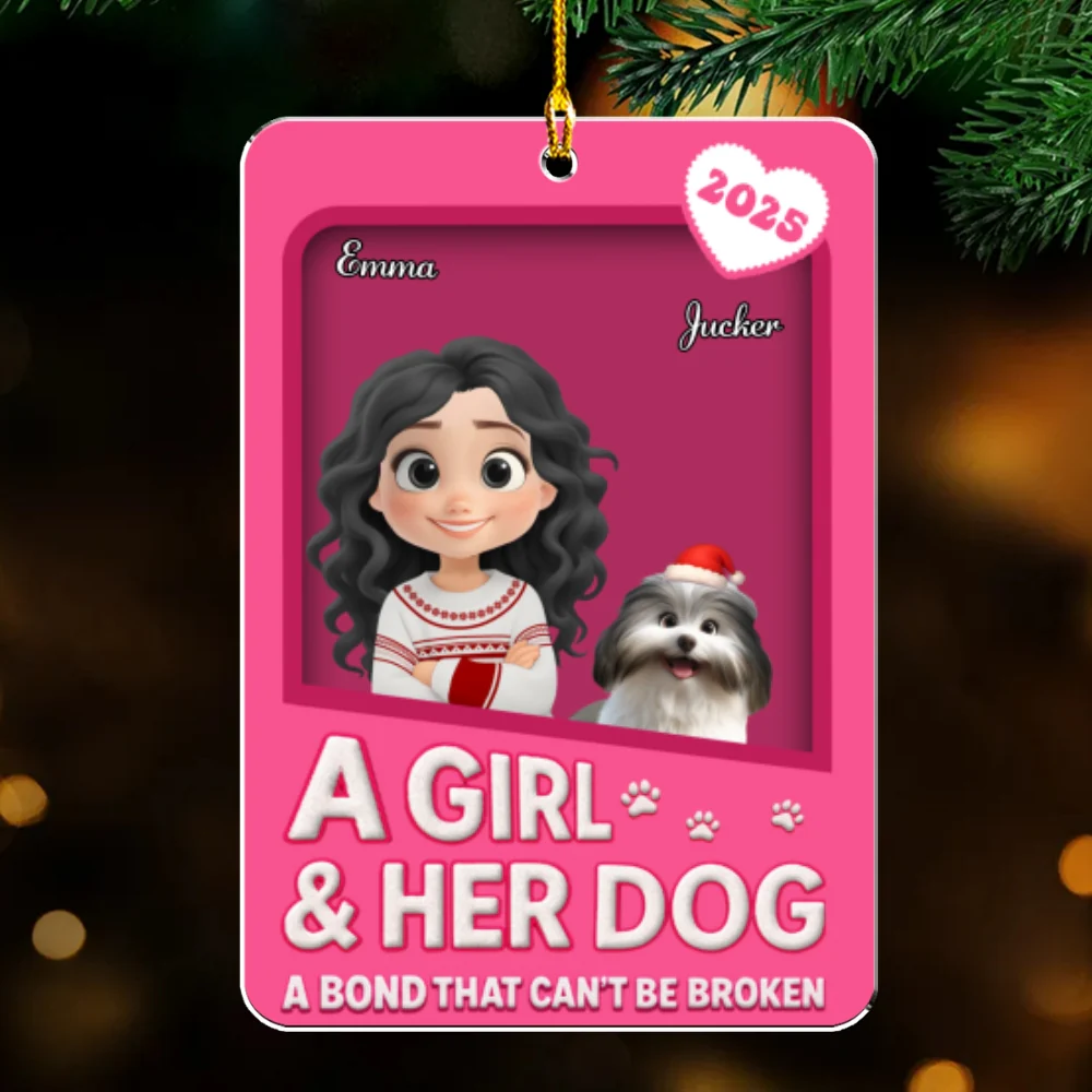 A Girl And Her Dogs Cartoonize Style - Personalized Custom Acrylic OrnamentĀ - Image 5