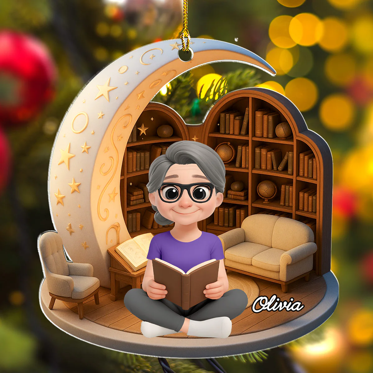 A Girl Loves Her Book - Personalized Custom Acrylic Ornament - Image 2