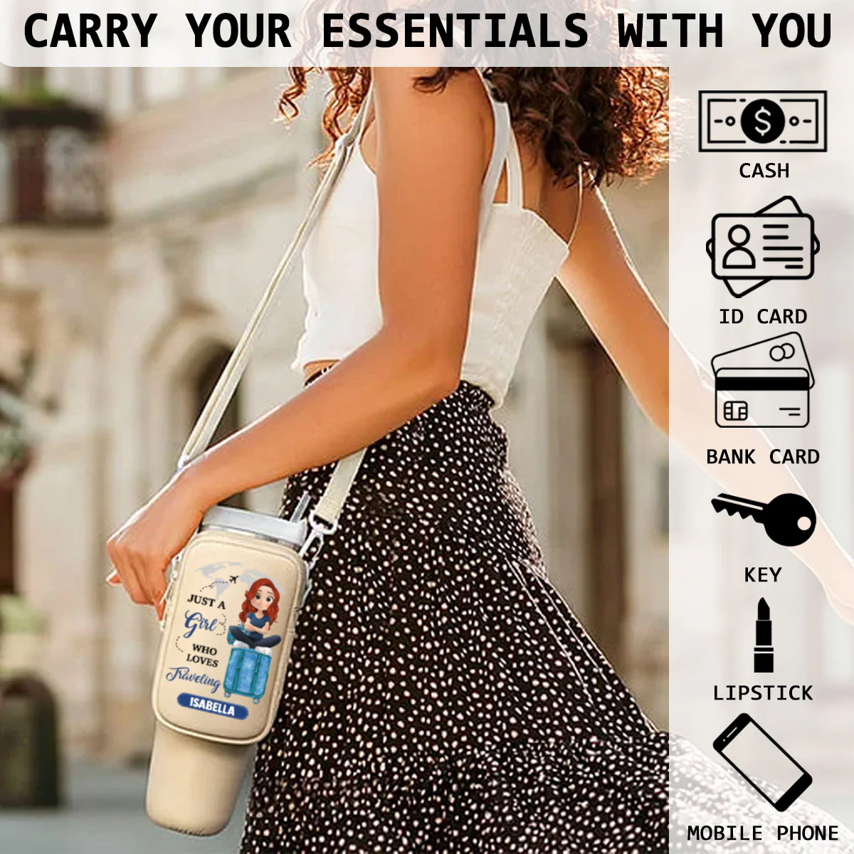 A Girl Loves Traveling - Personalized Custom 40oz Water Bottle Carrier Bag - Image 5