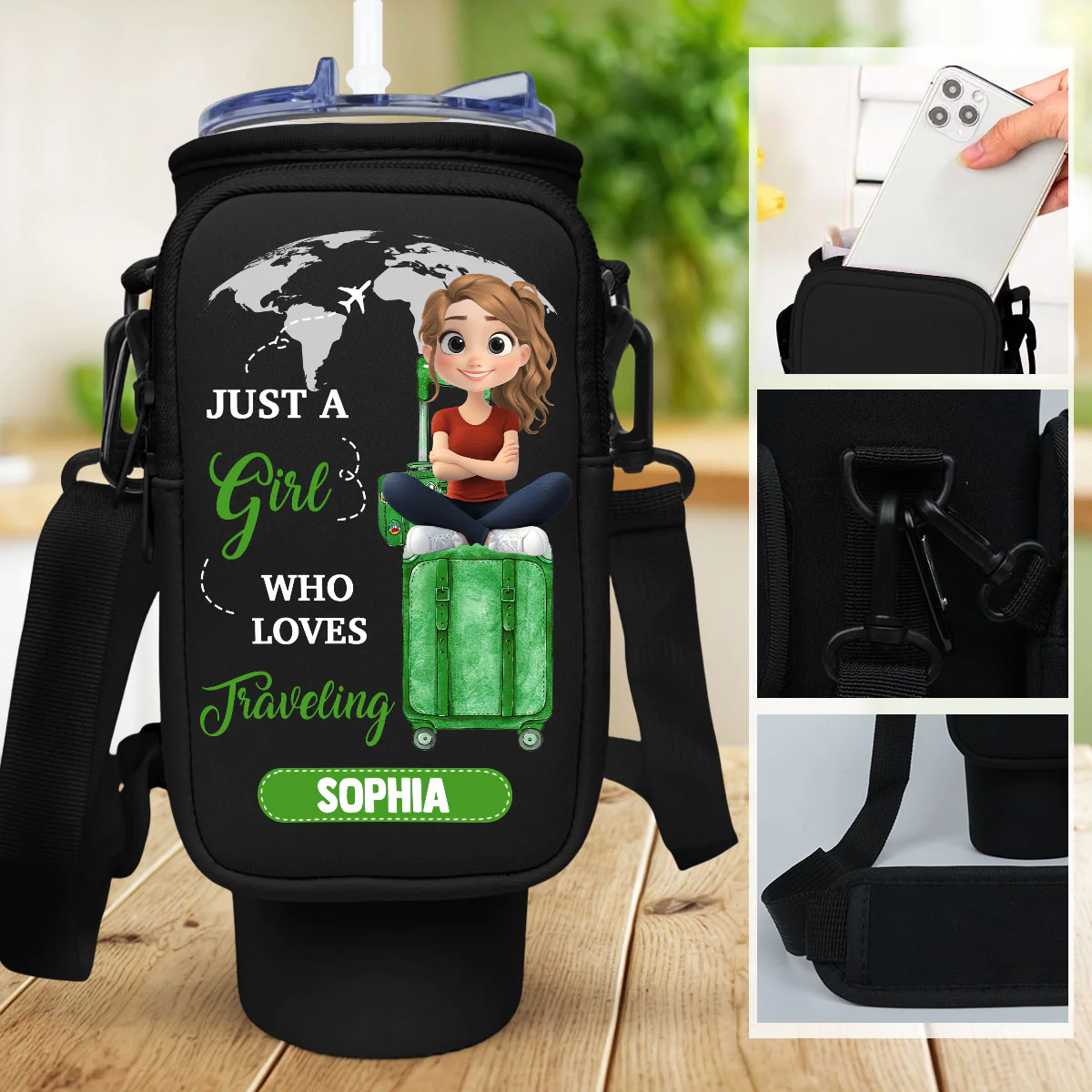 A Girl Loves Traveling - Personalized Custom 40oz Water Bottle Carrier Bag - Image 6