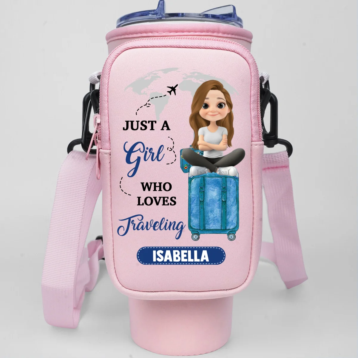 A Girl Loves Traveling - Personalized Custom 40oz Water Bottle Carrier Bag - Image 8