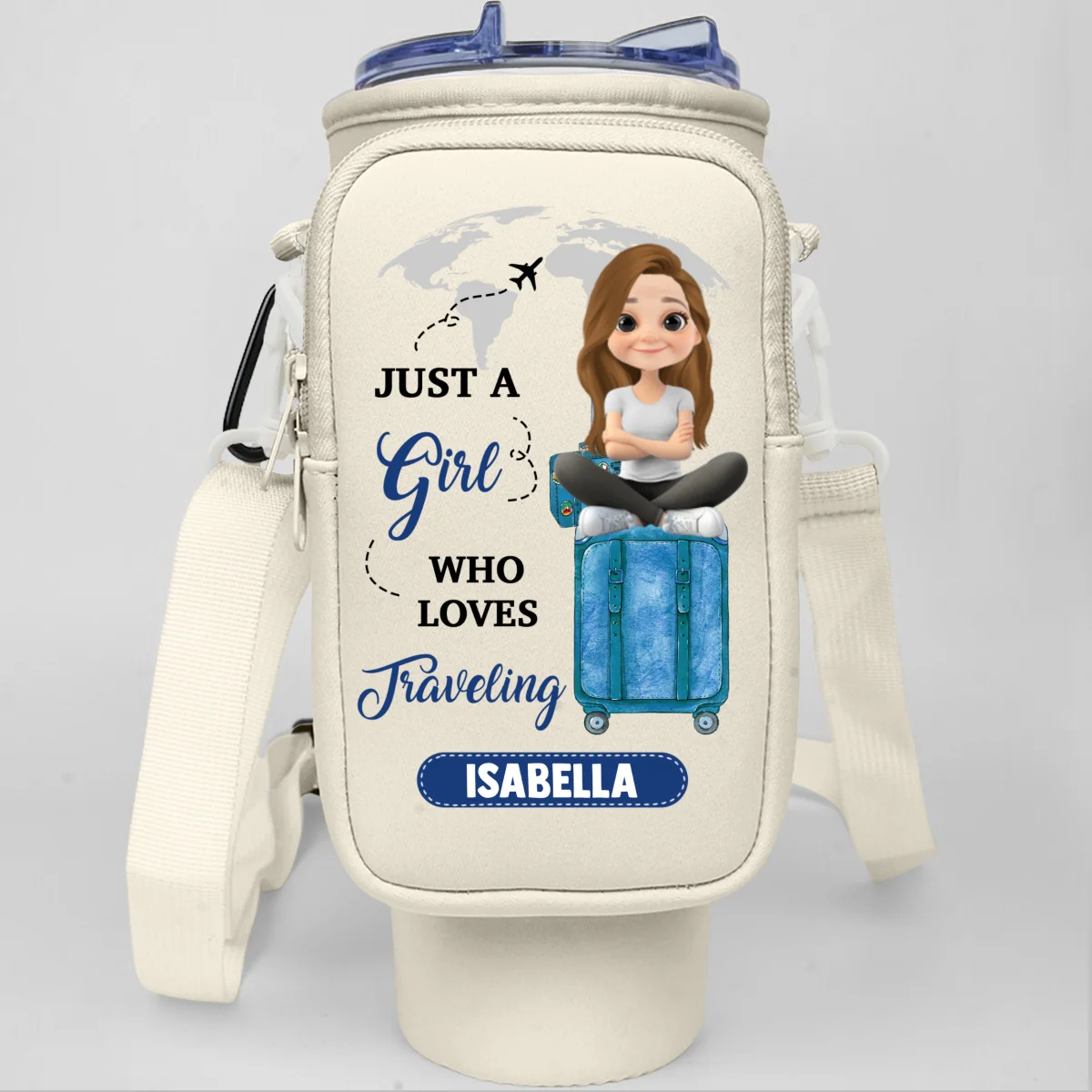 A Girl Loves Traveling - Personalized Custom 40oz Water Bottle Carrier Bag - Image 9
