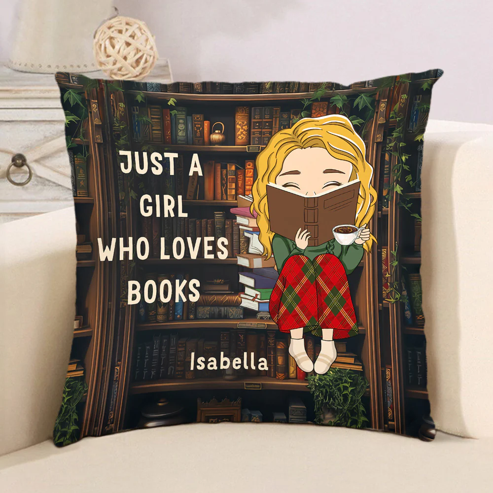 A Girl Obsessed With Books - Personalized Custom Throw Pillow - Image 4