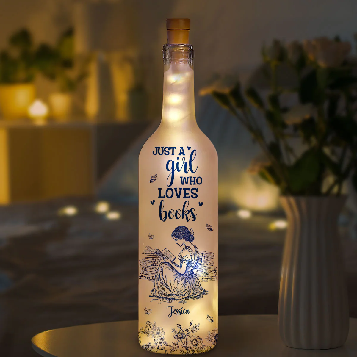 A Girl Who Loves Books - Personalized Custom Bottle Lamp