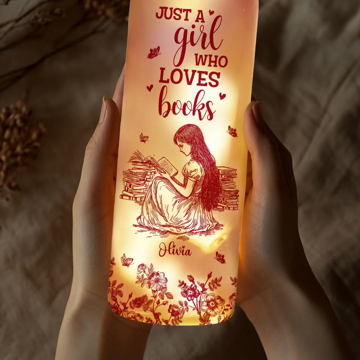 A Girl Who Loves Books - Personalized Custom Bottle Lamp - Image 3