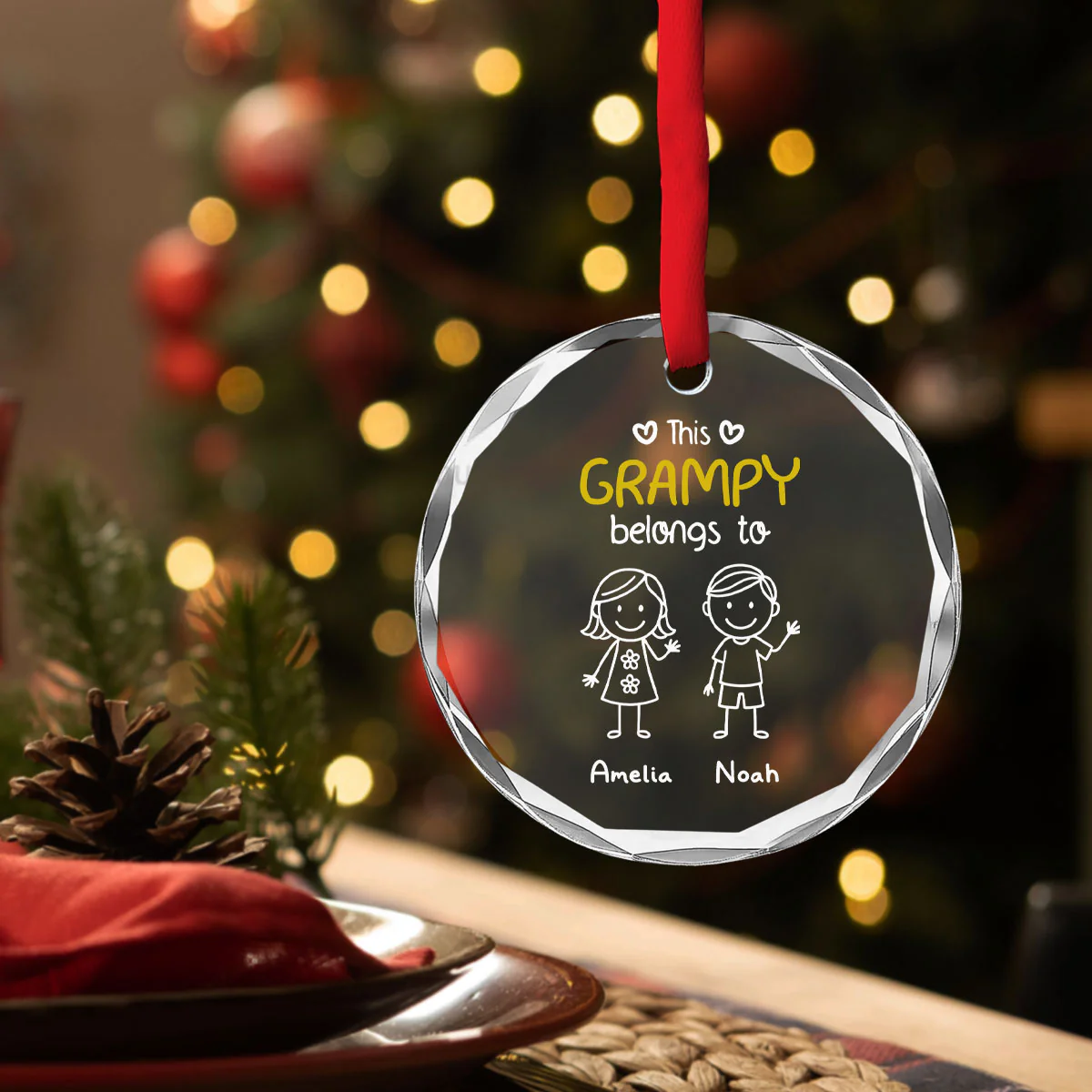 A Grandpa Loved At Christmas - Personalized Custom Glass Ornament - Image 3