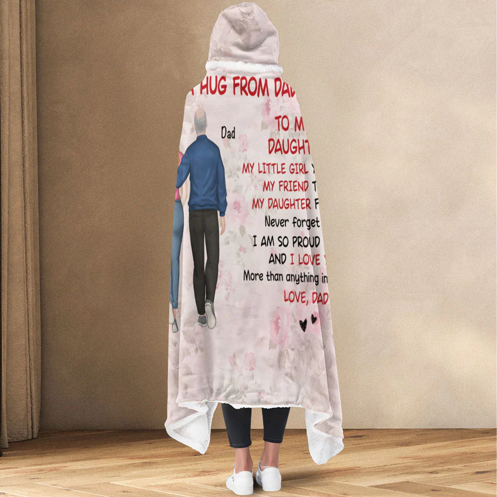 A Hug From Dad - Personalized Custom Hooded Blanket - Image 3