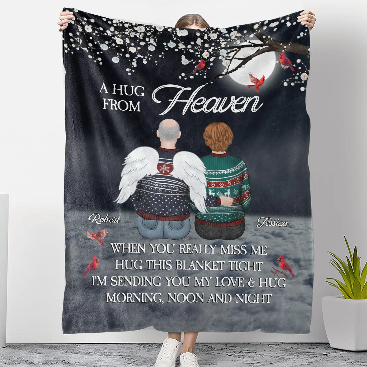 A Hug From Heaven Version 2 - Personalized Custom Fleece Blanket