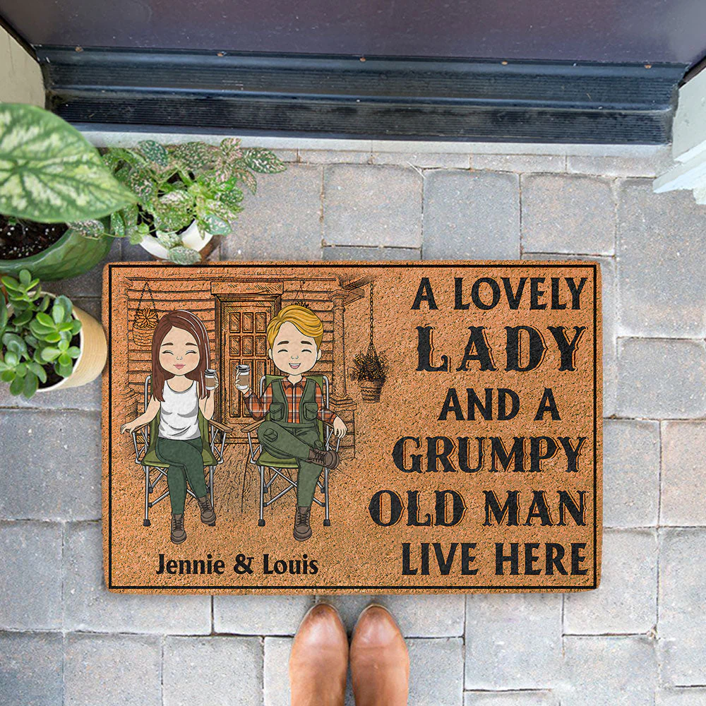 A Lovely Lady And A Grumpy Man - Personalized Custom Doormat - Image 2