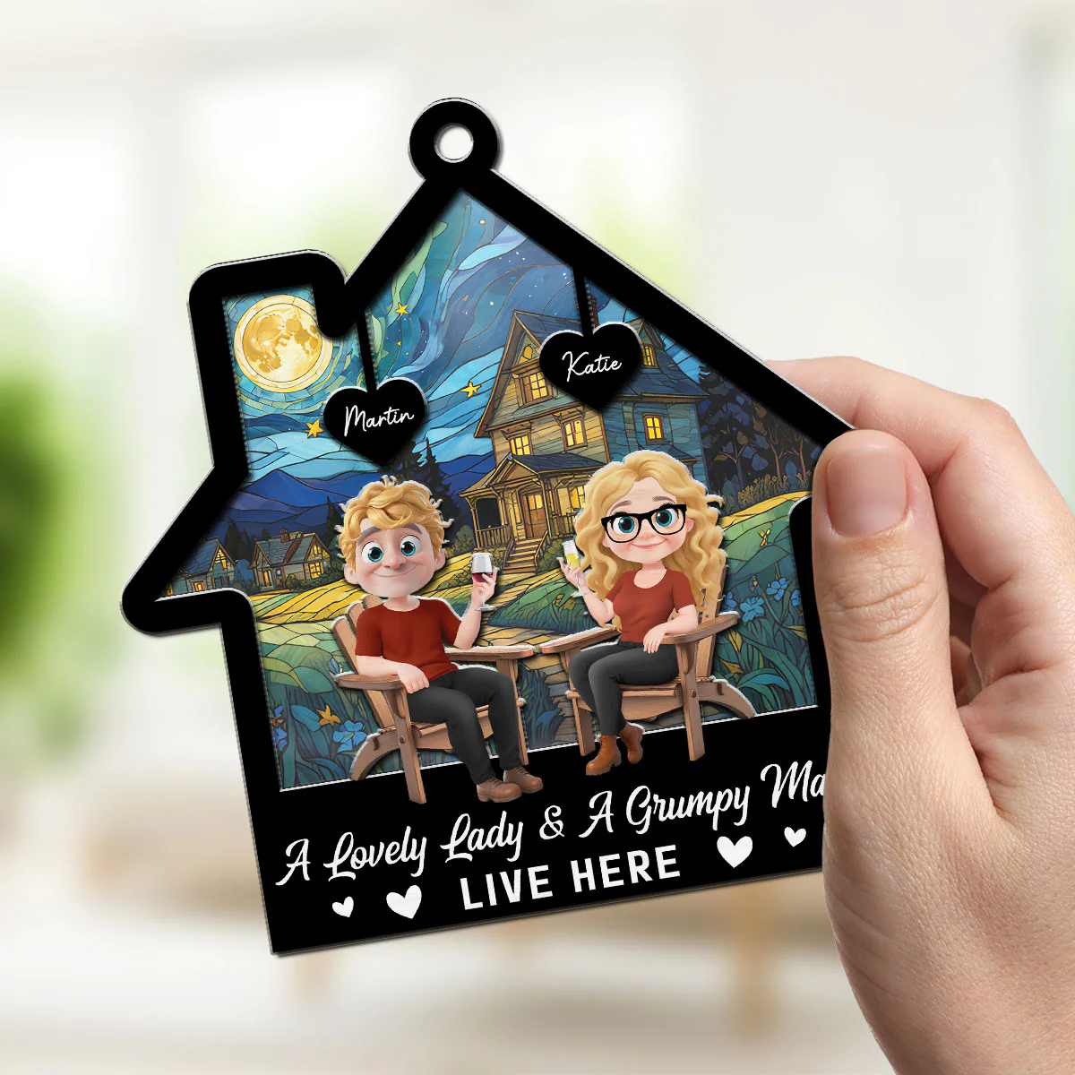 A Lovely Lady And A Grumpy Man - Personalized Custom Suncatcher - Image 2