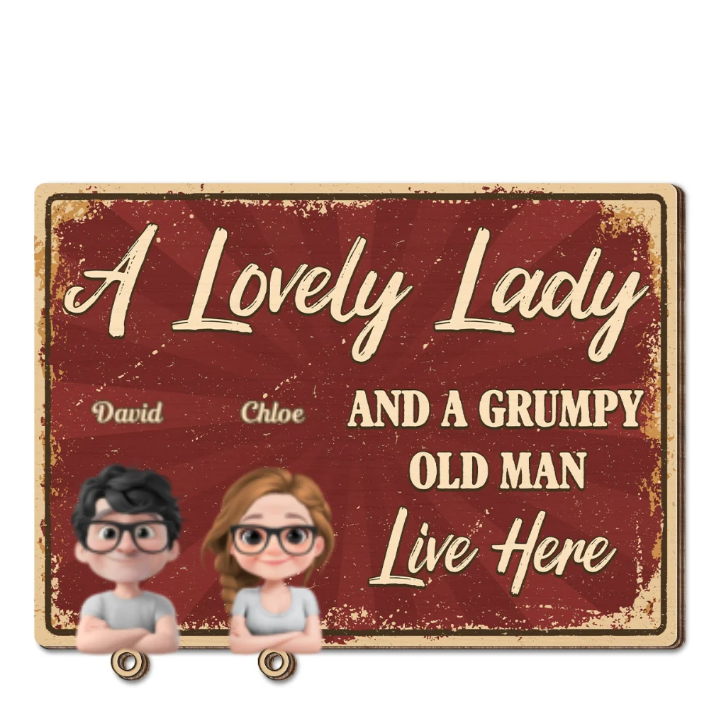 A Lovely Lady And A Grumpy Man - Personalized Custom Wooden Key Holder With Keychain - Image 6