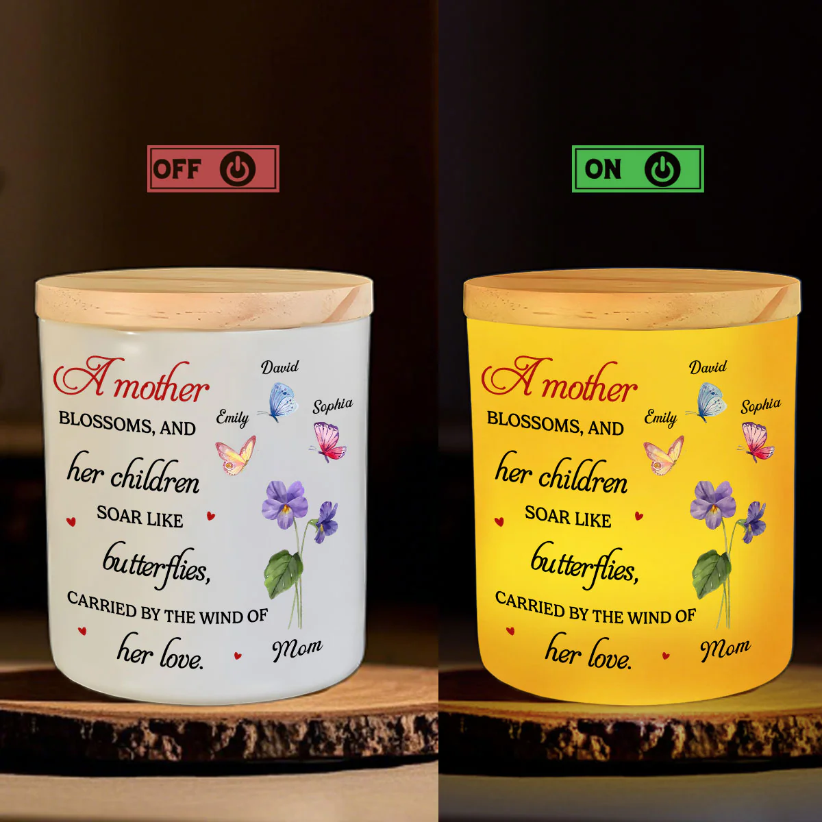 A Mother Blossoms - Personalized Custom Glass Jar With LED Candle - Image 5